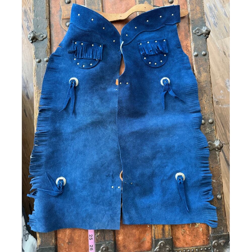 Vintage 70s Sears Blue Suede Kids Cowboy Costume Chaps